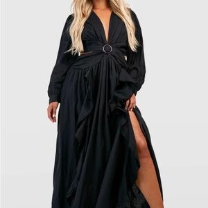 Boohoo Plus Cotton Cut-Out Ruffle Maxi Dress – Black – Size US22 NWOT